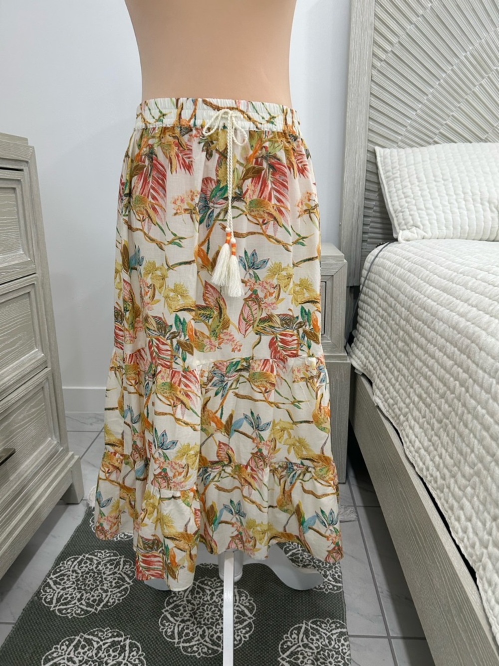 Rose & Olive Multi-Color Tropical Tiered Maxi Skirt